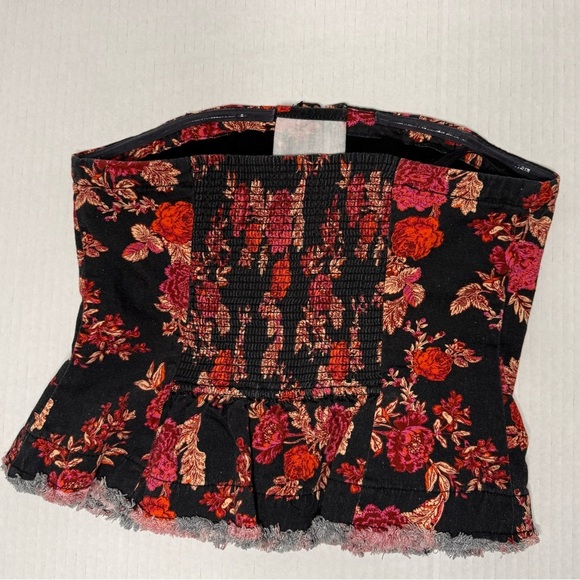 Free People Black and Red Floral Smocked Corset Top - Picture 3 of 7